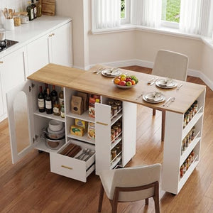 Rolling Kitchen Island with Extendable Table & Storage
