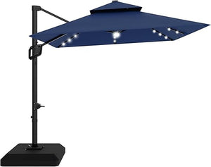 10 ft Cantilever Patio Umbrella with Solar LED Lights & 360° Rotation
