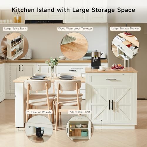 Extendable Kitchen Island with Dining Table & Storage