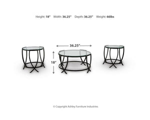 3-Piece Glass Top Coffee Table and End Table Set – Black Metal Frame