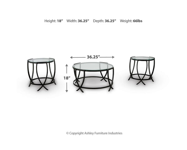 3-Piece Glass Top Coffee Table and End Table Set – Black Metal Frame