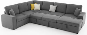 U-Shaped Sectional Sofa Bed with Storage, 6-Seater, 130"