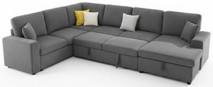 U-Shaped Sectional Sofa Bed with Storage, 6-Seater, 130"