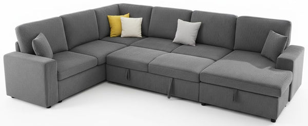 U-Shaped Sectional Sofa Bed with Storage, 6-Seater, 130"