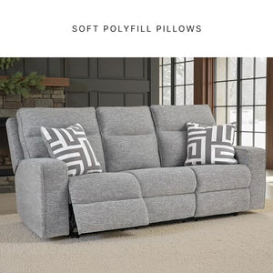 Power Reclining Sofa with Adjustable Headrest & USB Ports – Light Gray