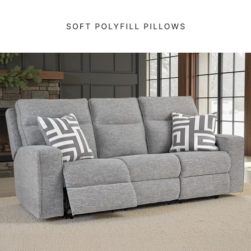 Power Reclining Sofa with Adjustable Headrest & USB Ports – Light Gray