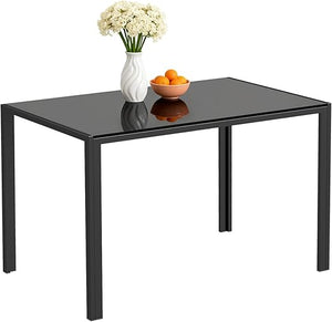 5-Piece Glass Dining Table Set with 4 Upholstered Faux Leather Chairs