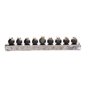 Aluminum Hanukkah Menorah – Pomegranate Strip Design, 14.5"