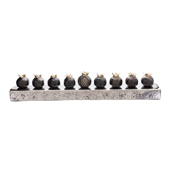 Aluminum Hanukkah Menorah – Pomegranate Strip Design, 14.5"