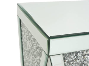 Mirrored End Table with Crystal Inlay – Silver Accent Side Table