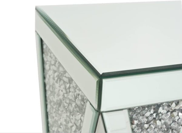 Mirrored End Table with Crystal Inlay – Silver Accent Side Table