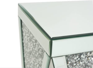 Mirrored End Table with Crystal Inlay – Silver Accent Side Table