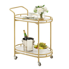 2-Tier Rolling Bar Cart with Wheels