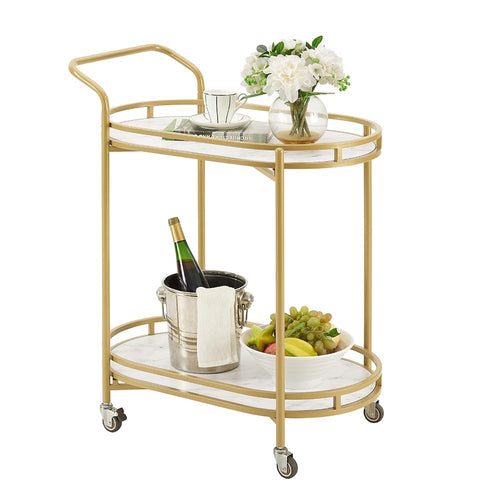 2-Tier Rolling Bar Cart with Wheels