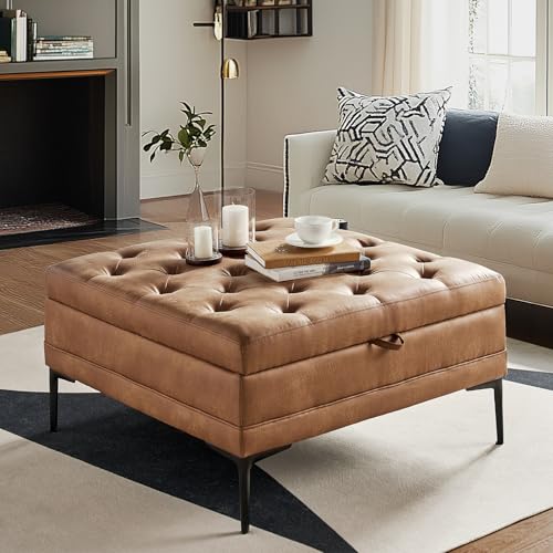 Square Storage Ottoman Coffee Table with Lift Top & Metal Legs