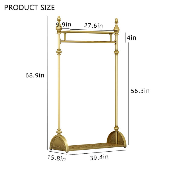 Gold Clothing Rack with Double Shelves, 39.4-Inch