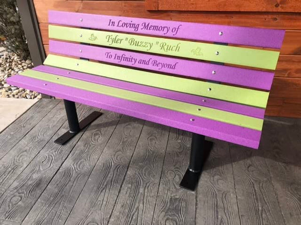 Recycled Plastic Buddy Bench with Friendship Saying – Rainbow
