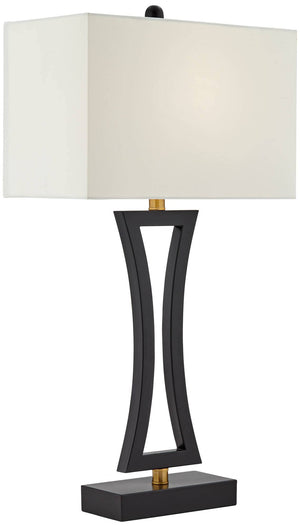 Modern Table Lamps with USB Ports – Set of 2, Black Metal, Rectangular Shade, 31" Tall