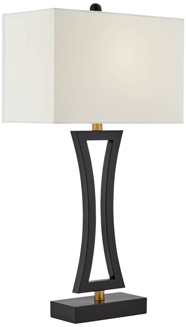 Modern Table Lamps with USB Ports – Set of 2, Black Metal, Rectangular Shade, 31" Tall