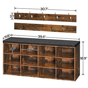 Shoe Storage Bench with Cushion & Coat Rack