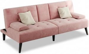 Velvet Futon Sofa Bed with Removable Armrests