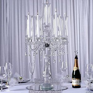 32-Inch Clear Crystal Glass Candelabra Taper Candle Holder