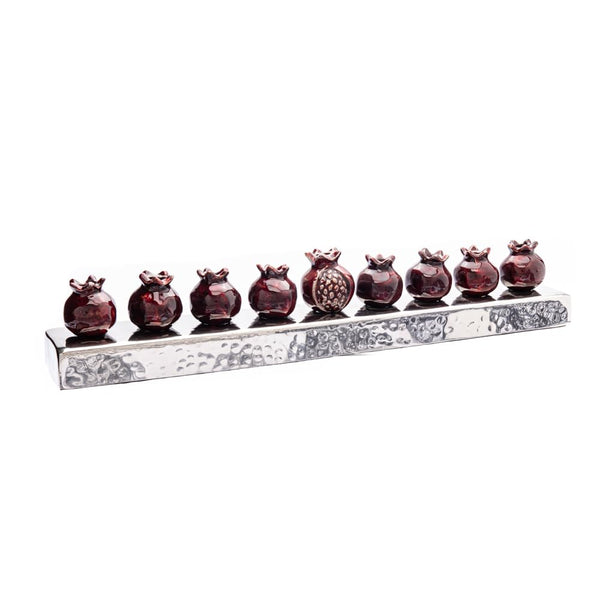 Pomegranate Strip Hanukkah Menorah — Aluminum, 14.5 Inch