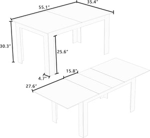 Extendable Dining Table for 6–10 People, 55" to 86", Rectangular Kitchen Table
