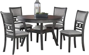 5-Piece Round Dining Set with Storage Shelf & Upholstered Chairs