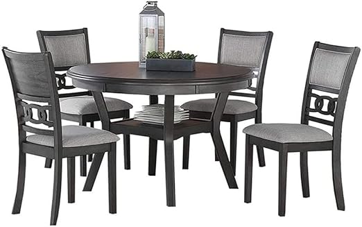 5-Piece Round Dining Set with Storage Shelf & Upholstered Chairs