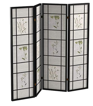 4-Panel Floral Room Divider – 70 Inch Folding Privacy Screen