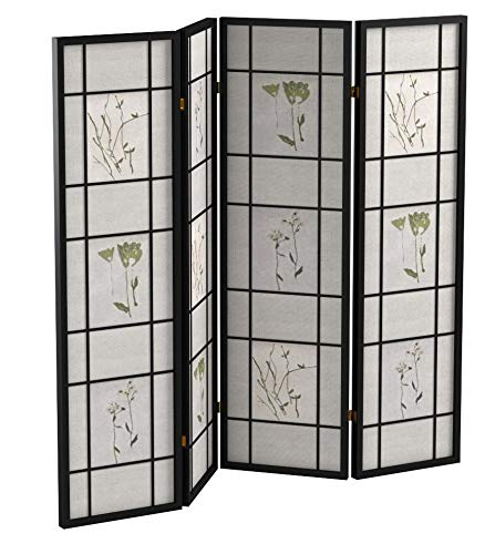4-Panel Floral Room Divider – 70 Inch Folding Privacy Screen