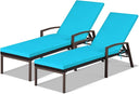 PE Rattan Chaise Lounge Chair Set of 2 with Adjustable Backrest & Cushions