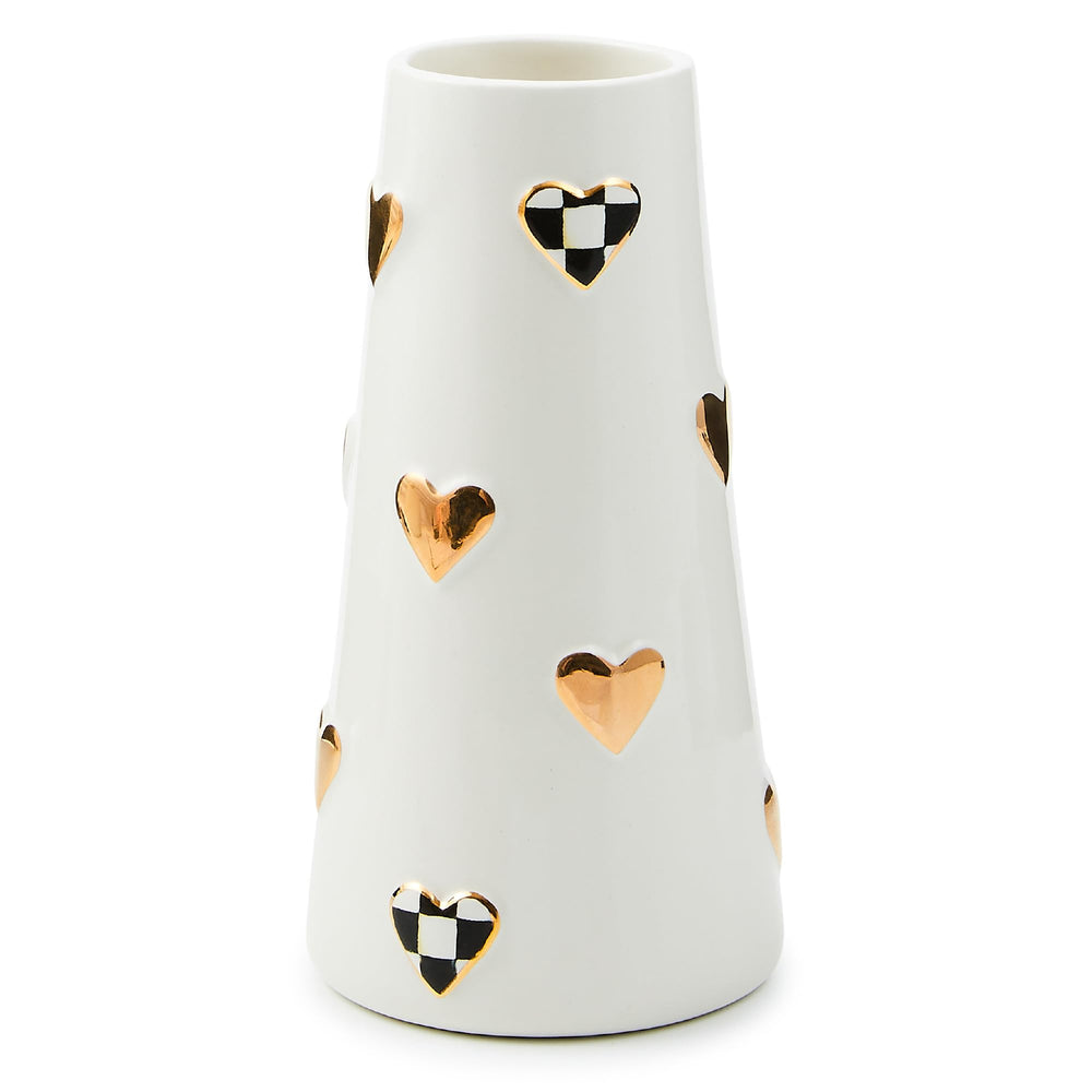 Ceramic Heart Vase – Black & White Courtly Check