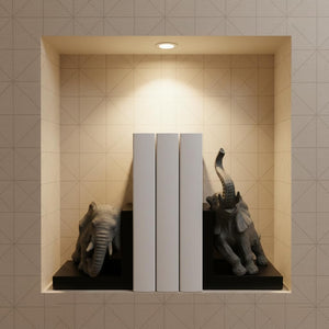 Elephant Bookends – Gray & Black Resin Duo