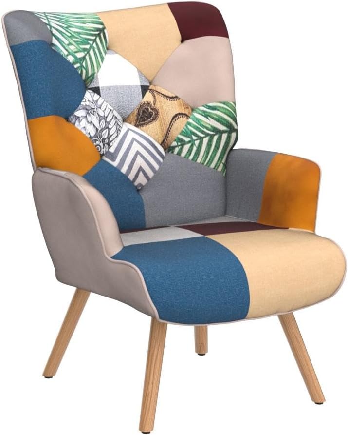Plaid High Back Accent Chair with Adjustable Feet