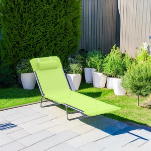 Folding Outdoor Chaise Lounge Chair with Pillow & Reclining Back