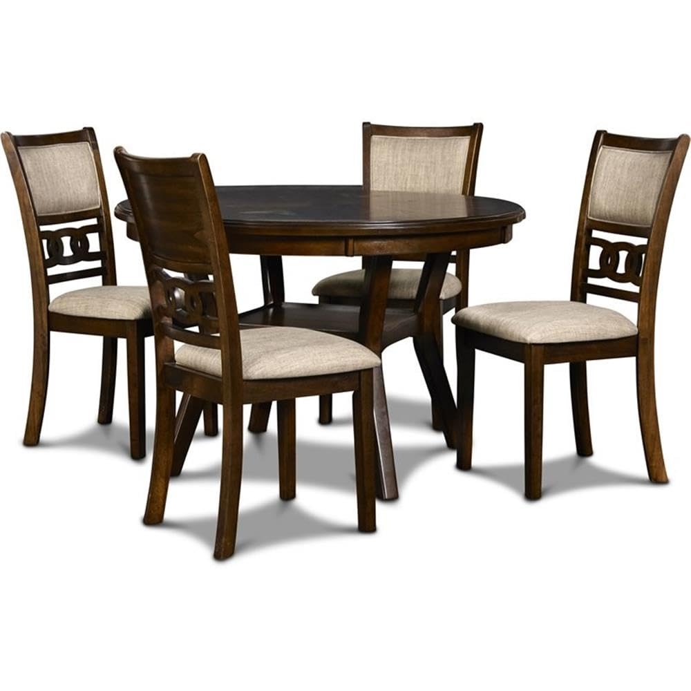 5-Piece Round Dining Set with Storage Shelf & Upholstered Chairs