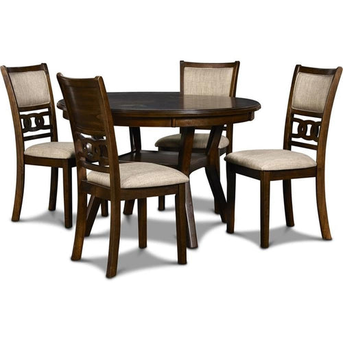 5-Piece Round Dining Set with Storage Shelf & Upholstered Chairs