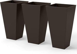 Tall Outdoor Taper Planters Set of 3 with Drainage Holes – 28 Inch