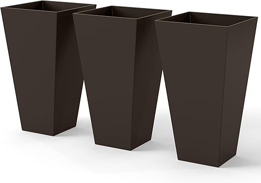 Tall Outdoor Taper Planters Set of 3 with Drainage Holes – 28 Inch