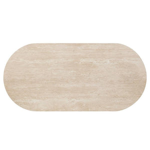 Travertine Top Oval Dining Table with Dark Oak Base