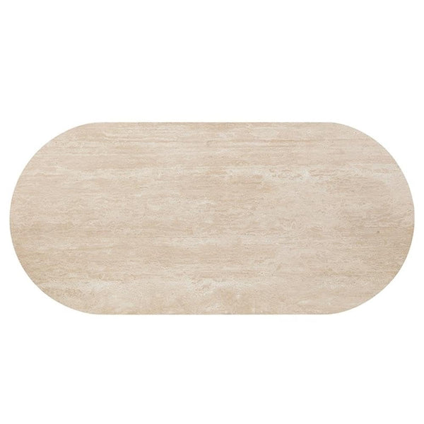 Travertine Top Oval Dining Table with Dark Oak Base