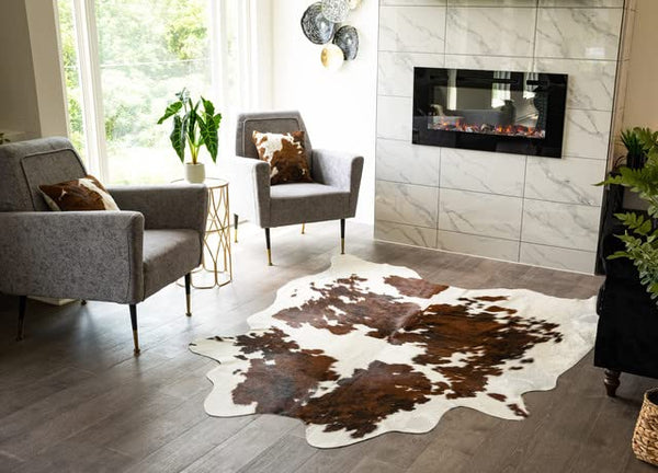 Tricolor Brazilian Cowhide Rug – XLarge Genuine Leather Area Rug