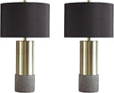 Contemporary Metal Table Lamp with Drum Shade, 3-Way Switch, Gold & Gray Finish