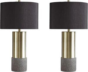 Contemporary Metal Table Lamp with Drum Shade, 3-Way Switch, Gold & Gray Finish