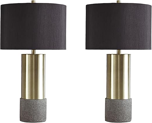 Contemporary Metal Table Lamp with Drum Shade, 3-Way Switch, Gold & Gray Finish