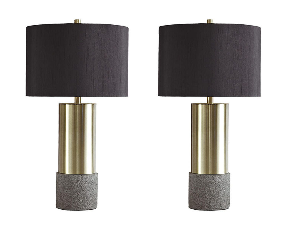 Contemporary Metal Table Lamp with Drum Shade, 3-Way Switch, Gold & Gray Finish