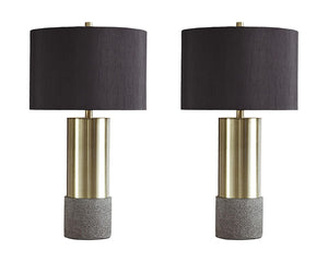Contemporary Metal Table Lamp with Drum Shade, 3-Way Switch, Gold & Gray Finish