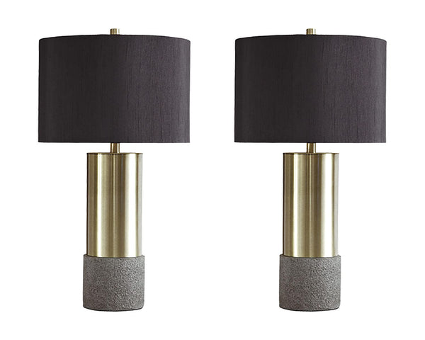 Contemporary Metal Table Lamp with Drum Shade, 3-Way Switch, Gold & Gray Finish